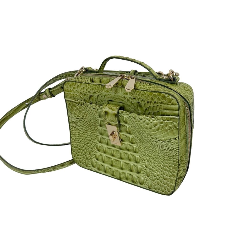 Brahmin Evie Crossbody Bag Croc Embossed Leather Avocado Green Top Handle